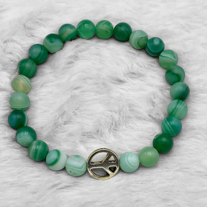 Green Banded Agate and Peace Bracelet