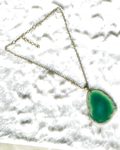 Green Agate gemstone Slice chain Necklace
