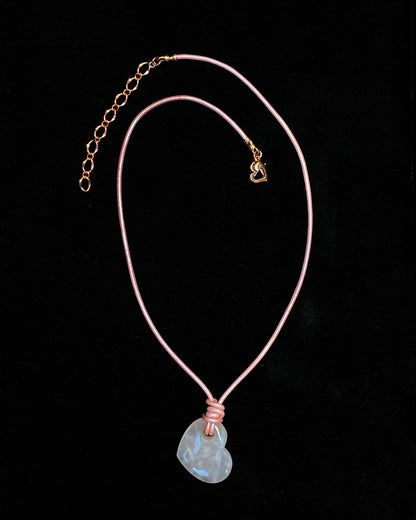 Rose Quartz Heart genuine leather Necklace