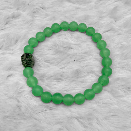 Green Pyrite Skull and Green Agate Bracelet