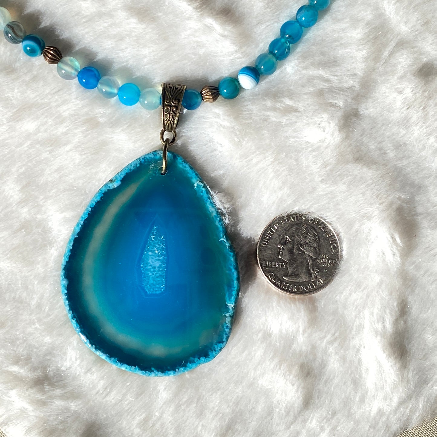 Blue Agate gemstone Slice Beaded Necklace
