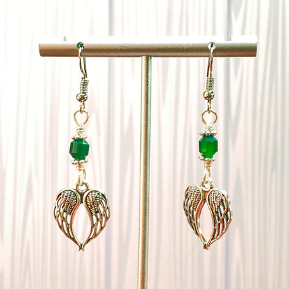 Green Agate and Wings Earrings