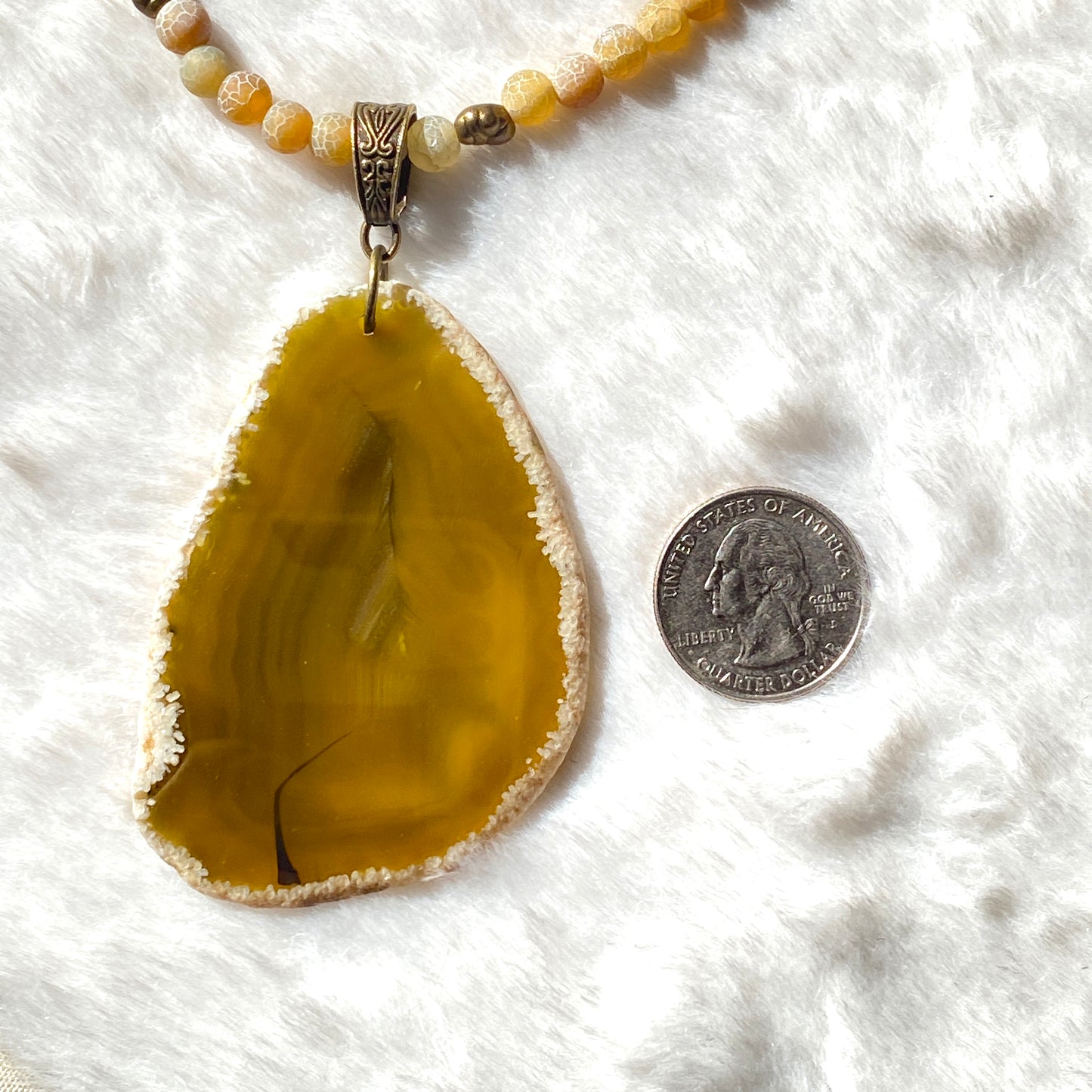 Yellow Agate Slice Beaded Necklace