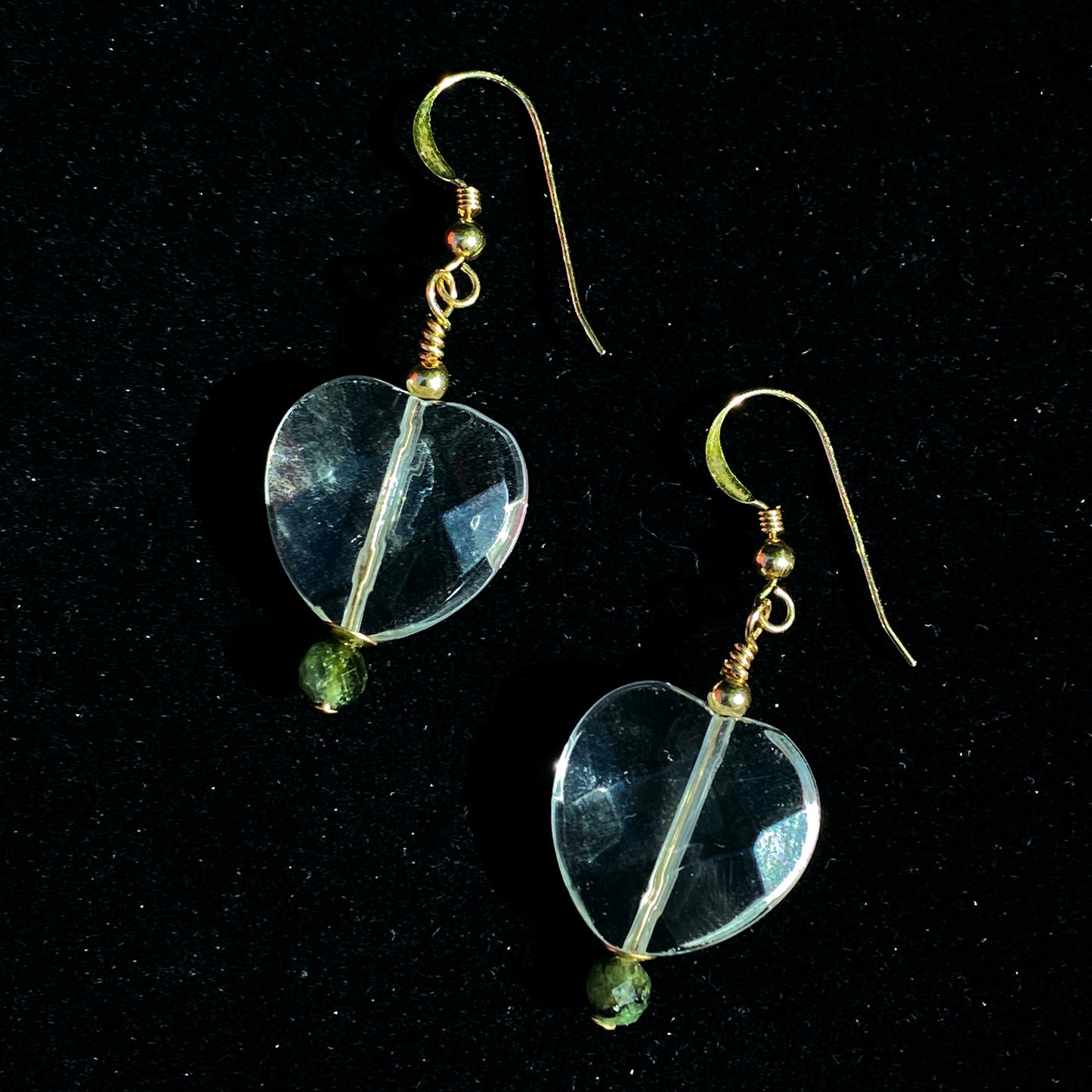 Emerald and Quartz Heart Dangle Earrings