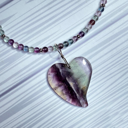 Rainbow Fluorite Heart Necklace