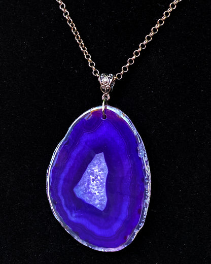 Purple Agate gemstone Slice chain Necklace