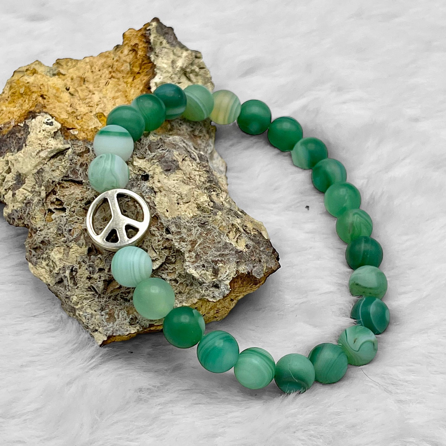 Green Banded Agate and Peace Bracelet