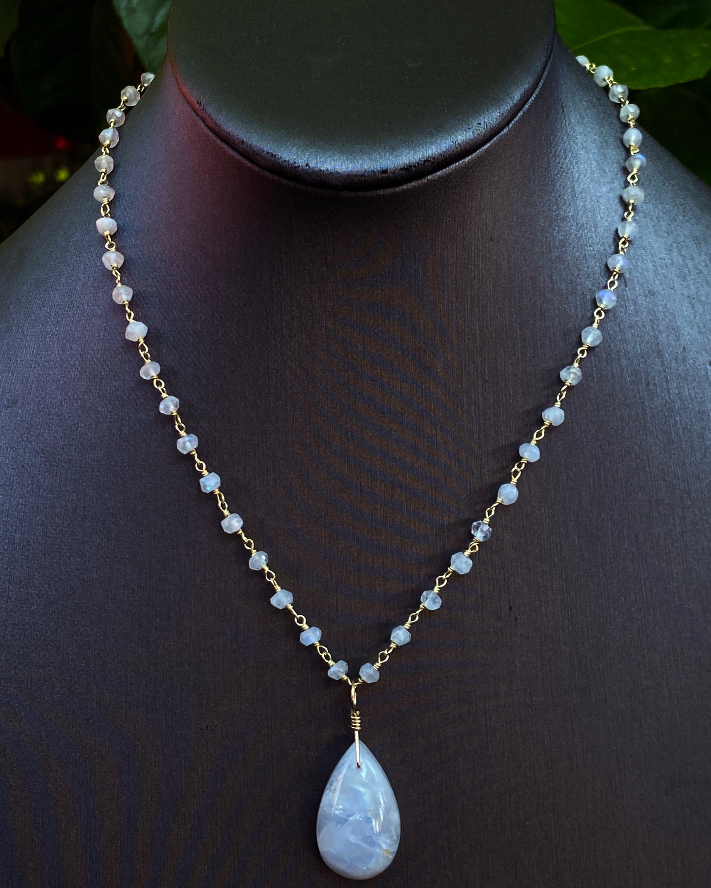 Genuine Moonstone gemstone pendant on gold fill chain Necklace