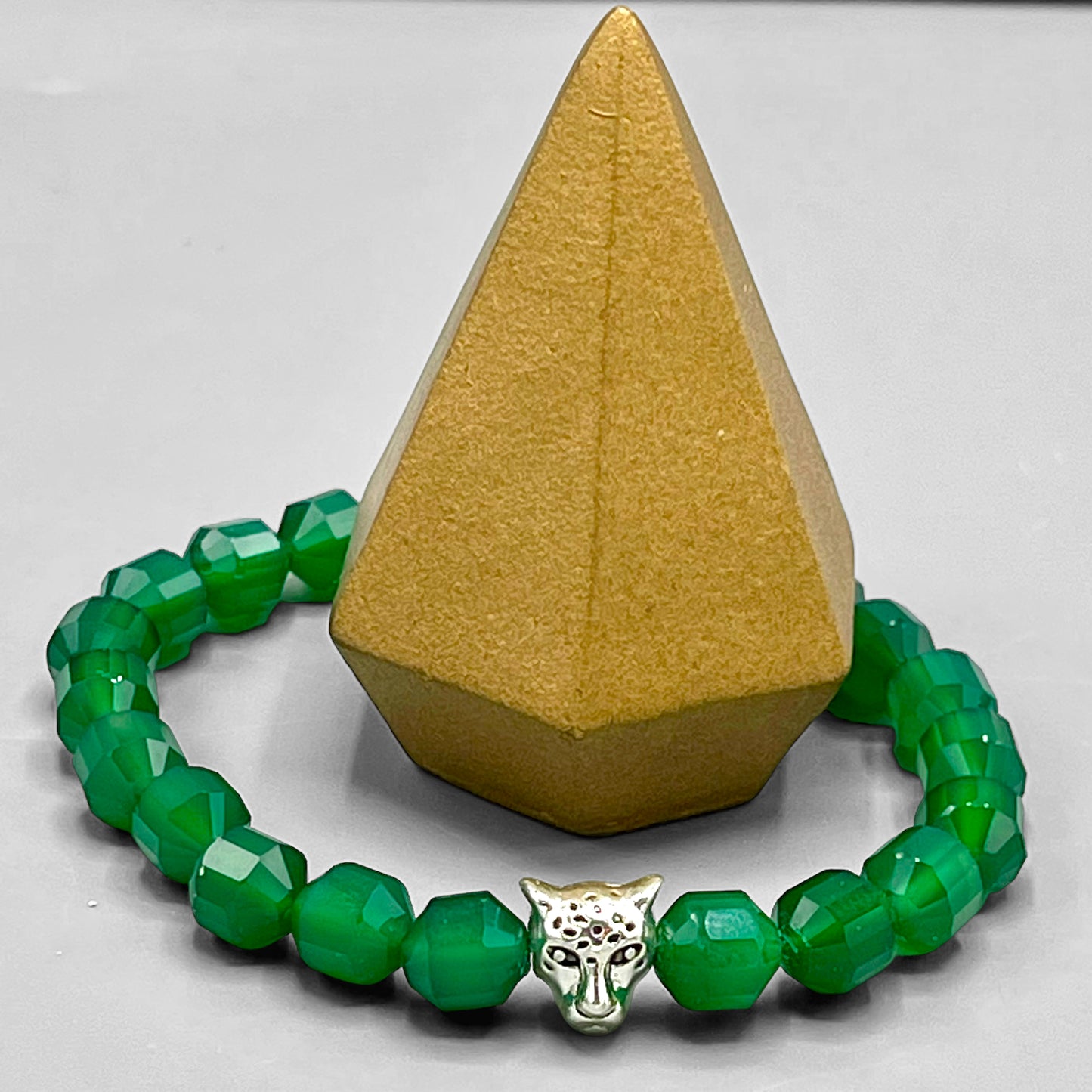 Green Agate and Silver Leopard Bracelet