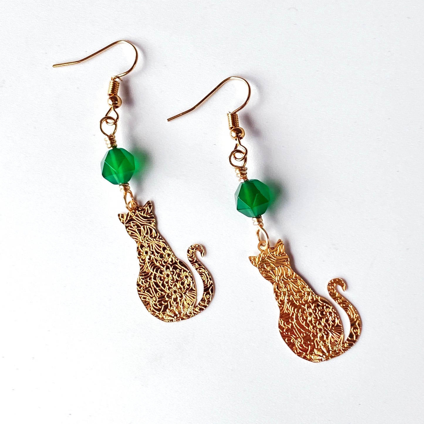 Green Agate Kitty Cat Earrings