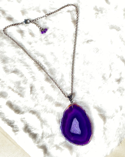 Purple Agate gemstone Slice chain Necklace
