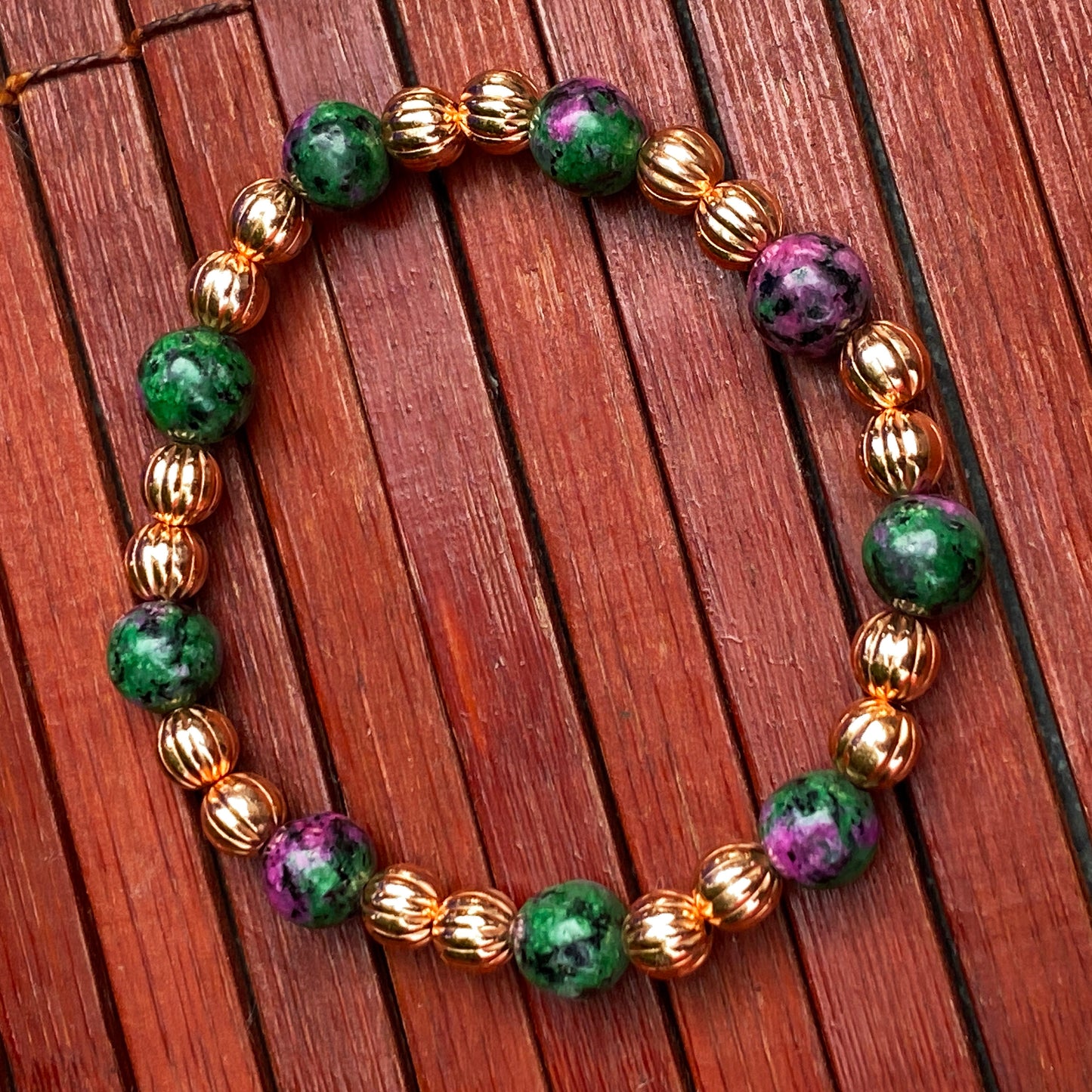 Ruby Zoisite and Copper Beaded Bracelet