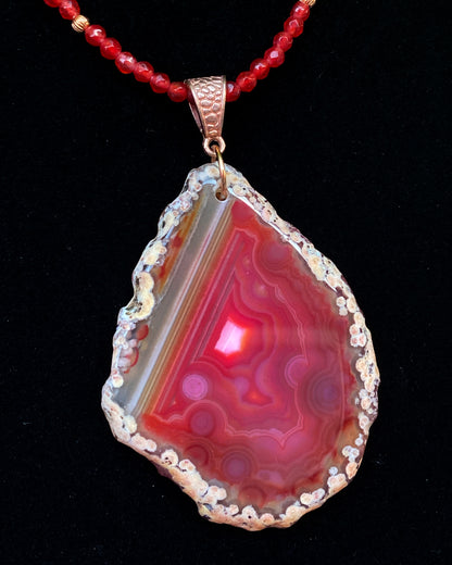 Red Agate gemstone Slice Beaded Necklace