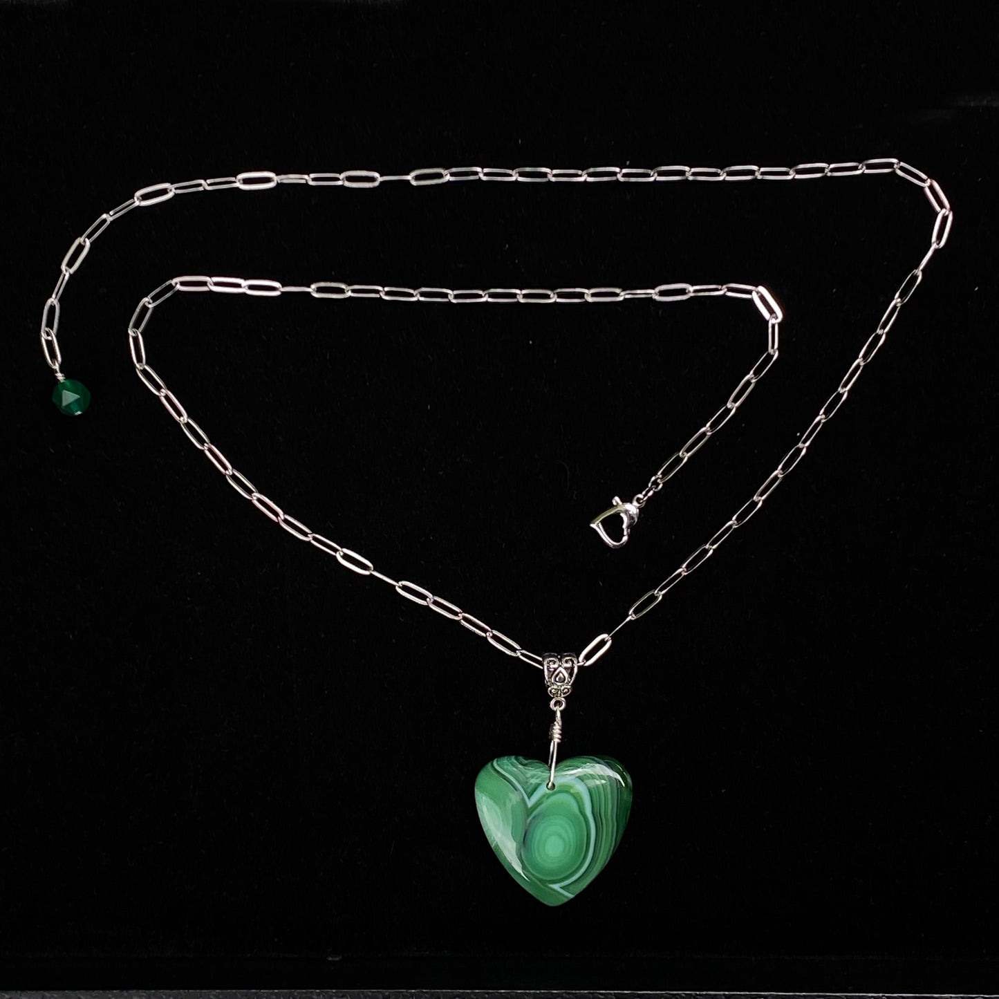 Green Banded Agate Heart Necklace