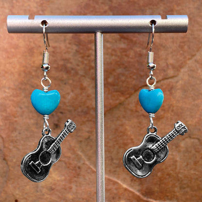 Guitar and Turquoise Heart Earrings