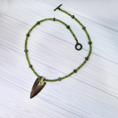 Peridot and Pyrite Arrowhead Necklace