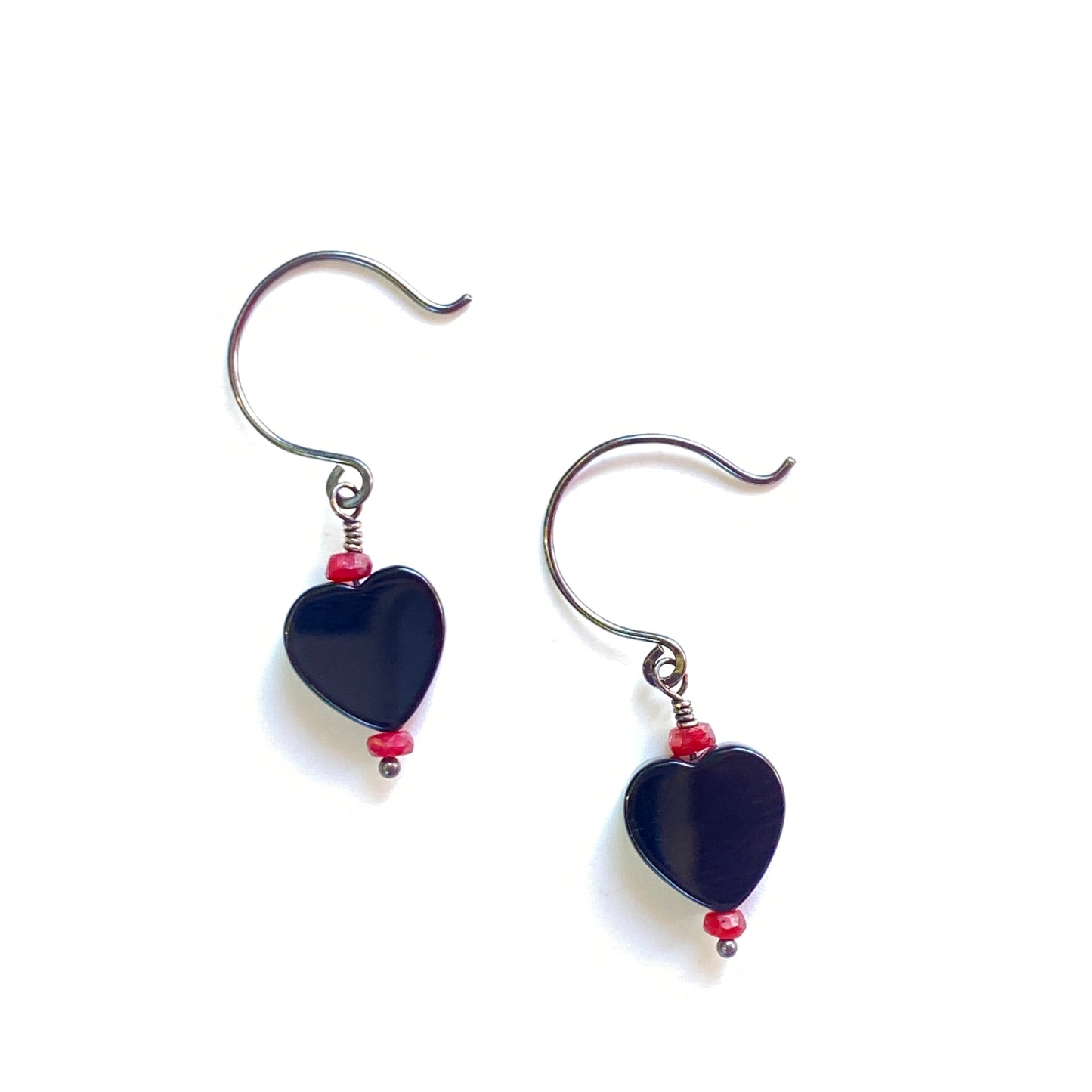 Onyx Heart Earrings With Rubies