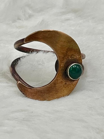 Copper and Sterling Silver  Moon Ring with Green Onyx