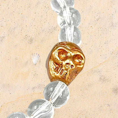 Quartz gemstone and Copper Skull Bracelet