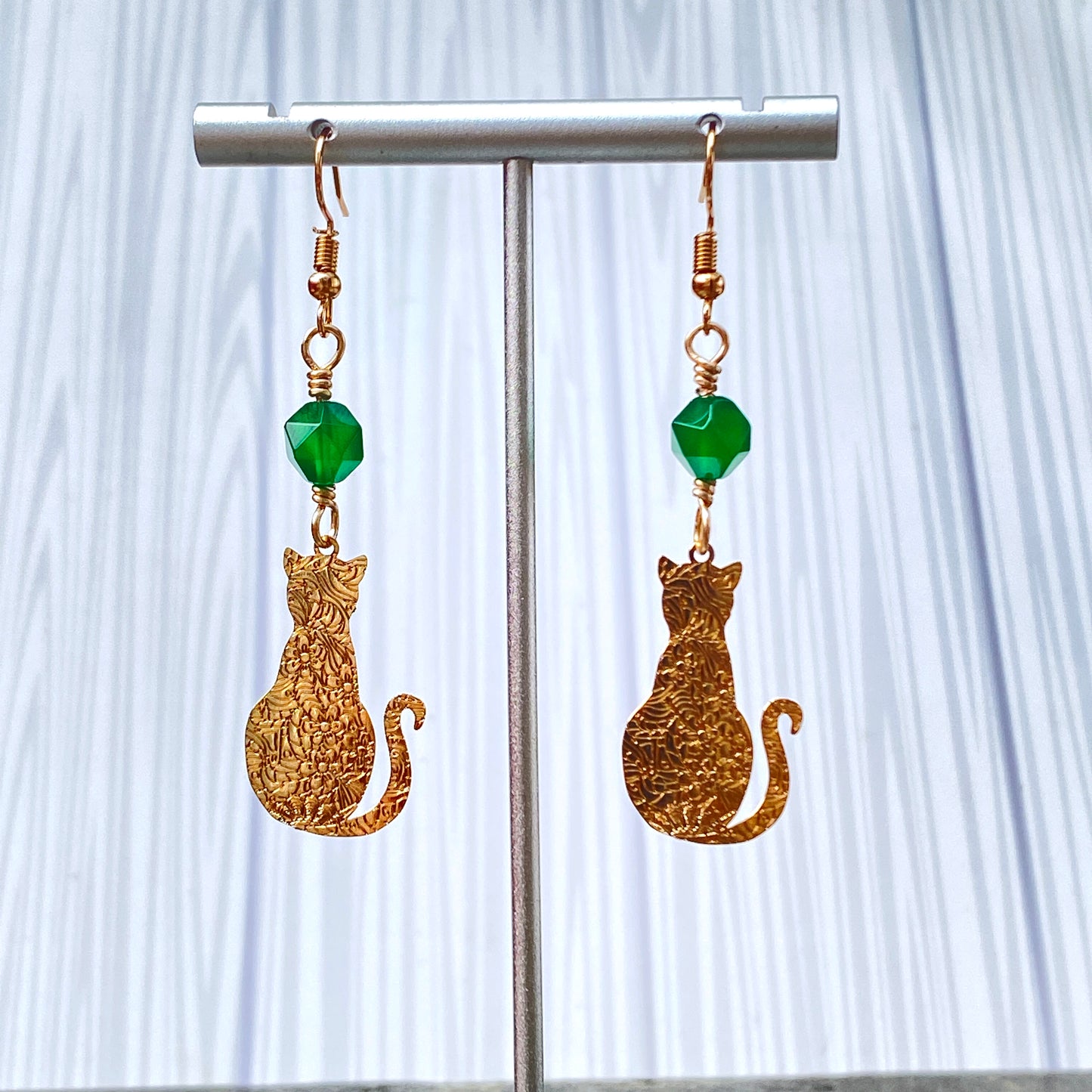 Green Agate Kitty Cat Earrings