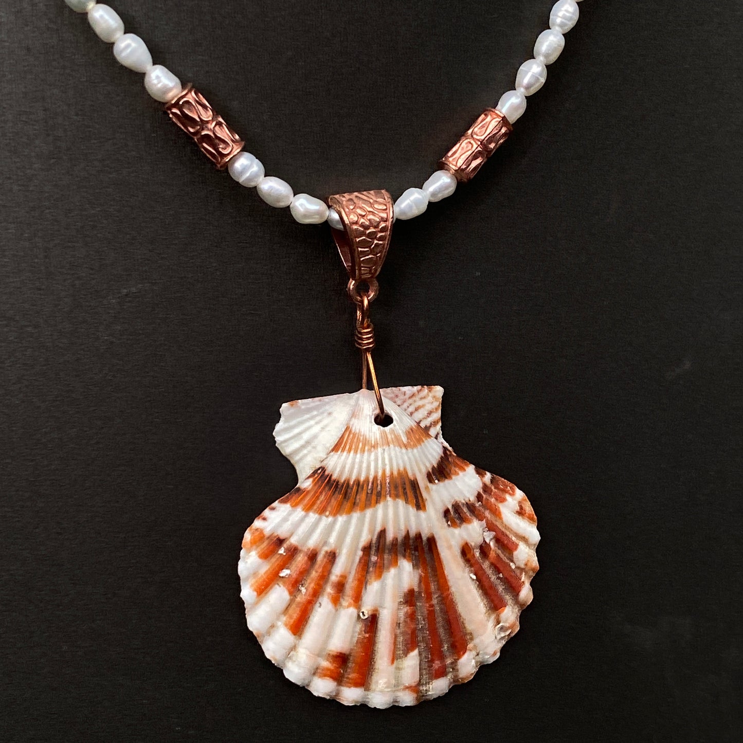 Beaded Pearl Necklace with Shell Pendant