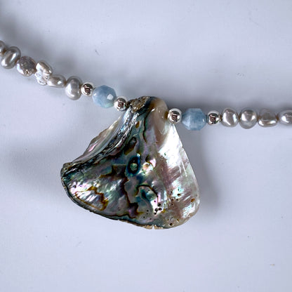 Abalone pendant on Pearl beaded Necklace