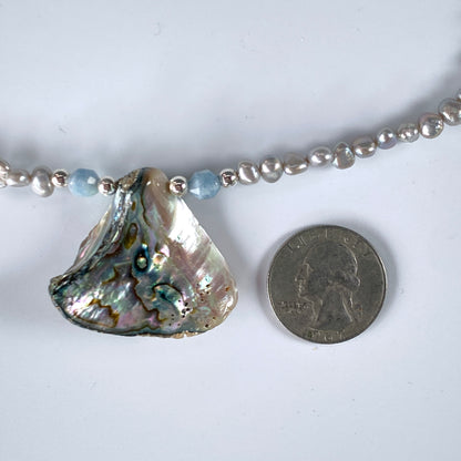 Abalone pendant on Pearl beaded Necklace
