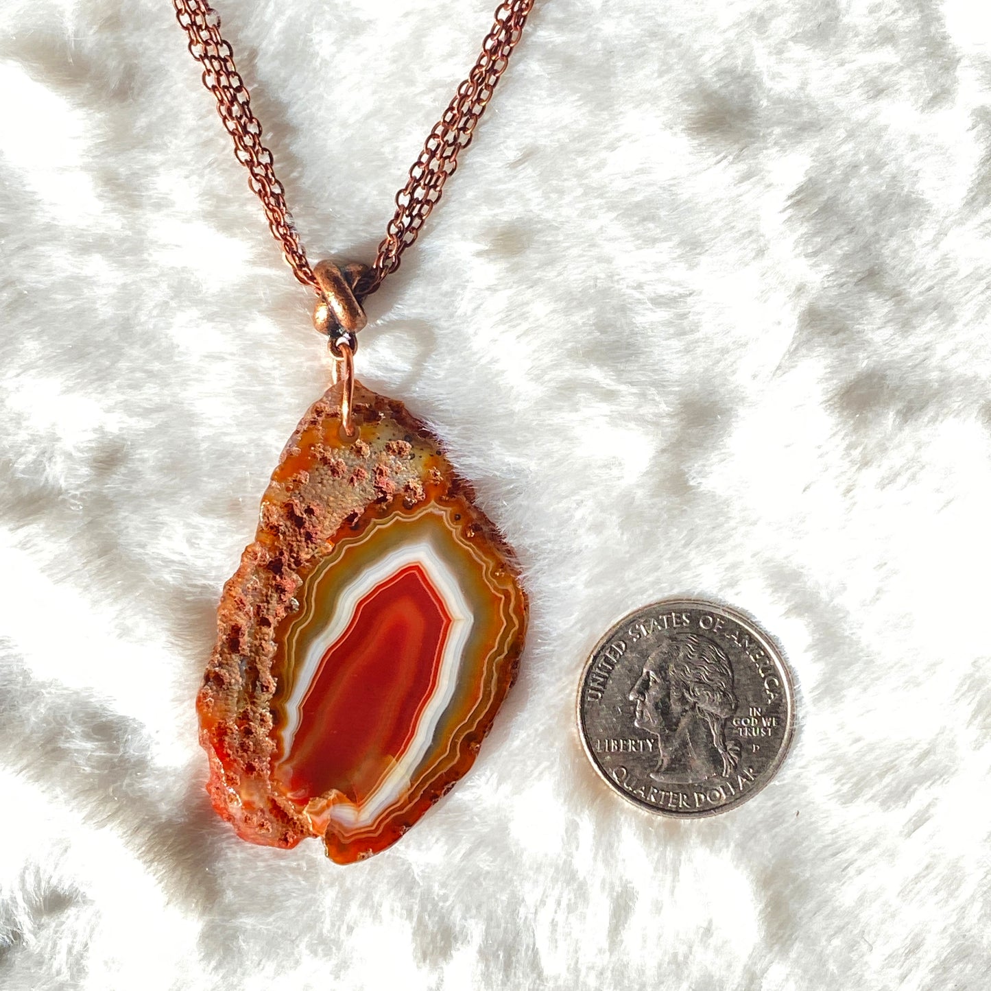 Red Agate Slice pendant copper chain necklace