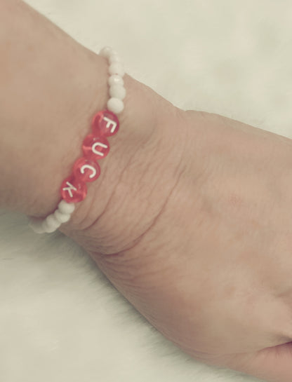 White Agate and Red Jade ”Fuck” Bracelet