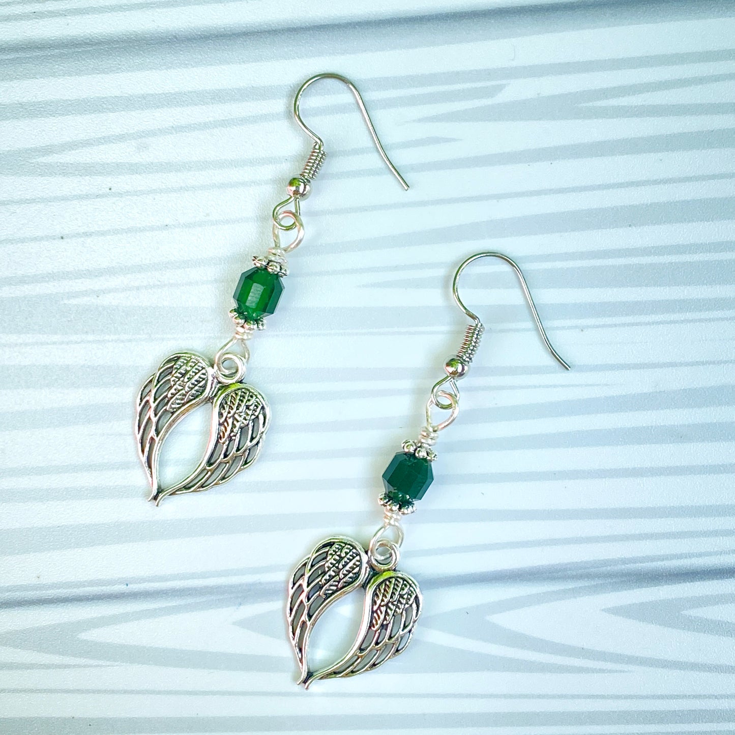 Green Agate and Wings Earrings