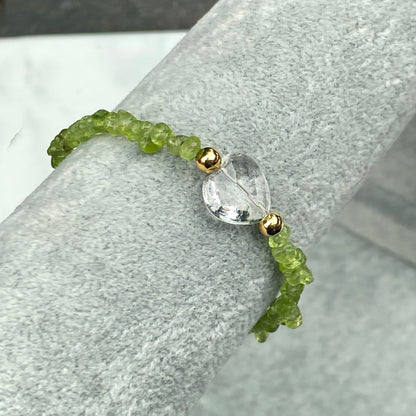 Peridot and Quartz gemstone Heart gold clasp Bracelet