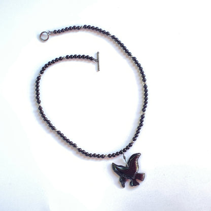 Black Obsidian gemstone Eagle on onyx beaded Necklace
