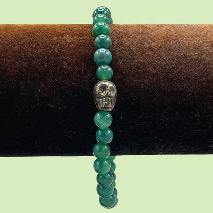 Pyrite Skull and Green Agate Bracelet