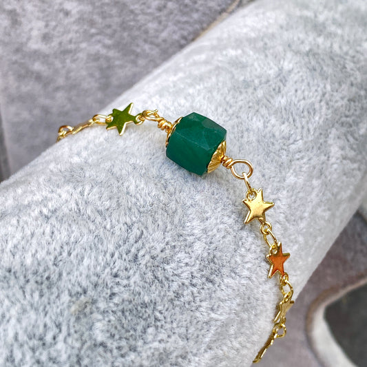 Emerald gemstone and Star chain Bracelet