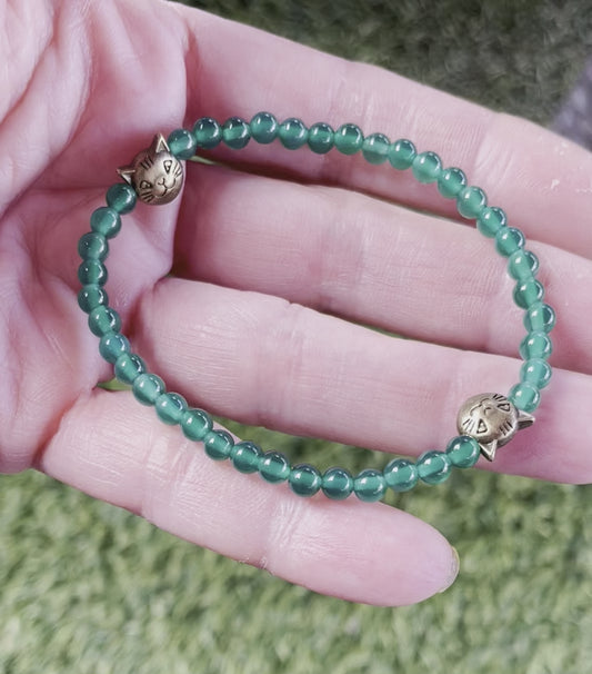 Green Agate gemstone Kitty Cat Bracelet