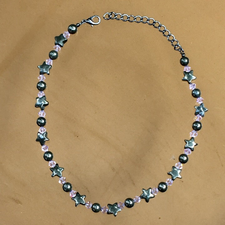 Woman's "Stars at Night" Beaded gemstone and crystal choker Necklace