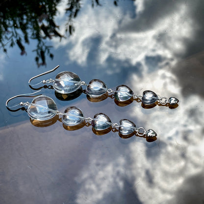 Four Clear Quartz Gemstone Hearts & sterling silver heart drop earrings