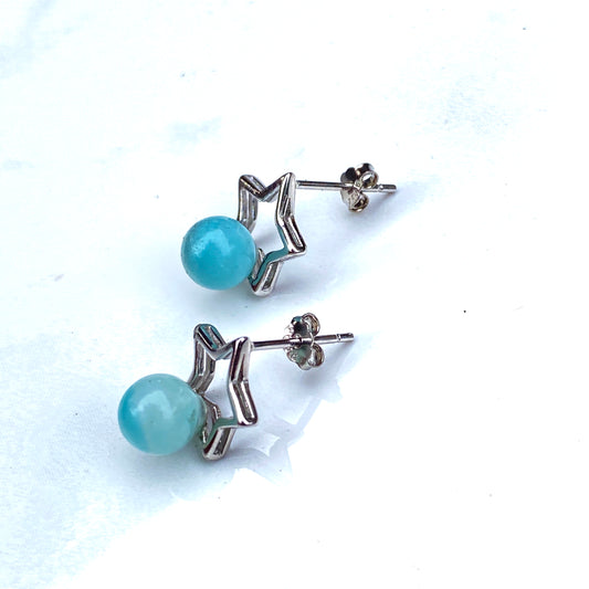 Aquamarine gemstone Stud earrings with Sterling Silver Star