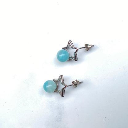 Aquamarine gemstone Stud earrings with Sterling Silver Star