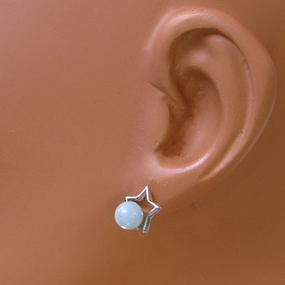 Aquamarine gemstone Stud earrings with Sterling Silver Star