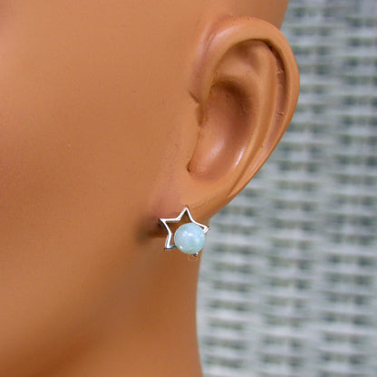 Aquamarine gemstone Stud earrings with Sterling Silver Star