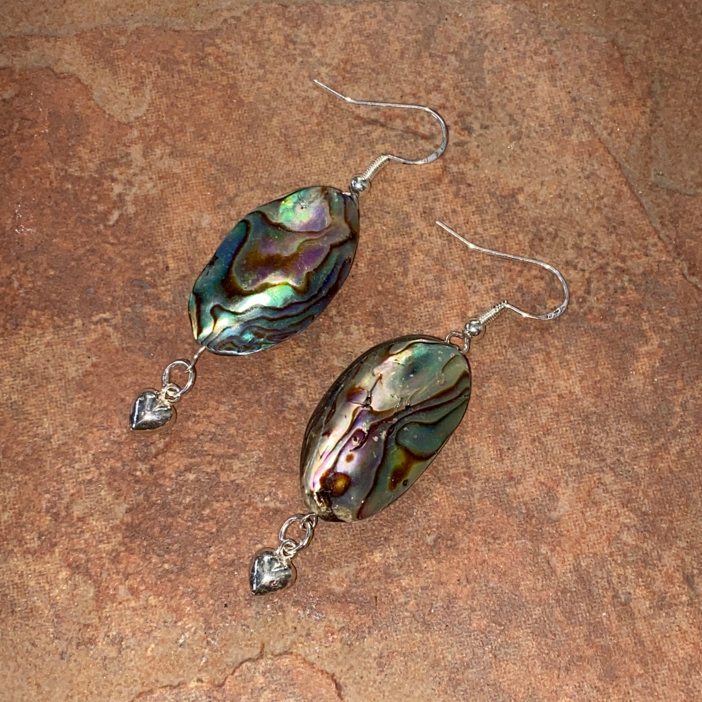 Abalone shell and Sterling Silver Heart Earrings