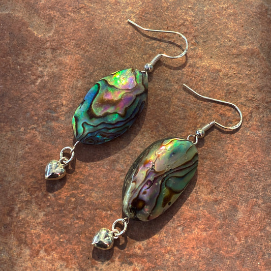Abalone shell and Sterling Silver Heart Earrings