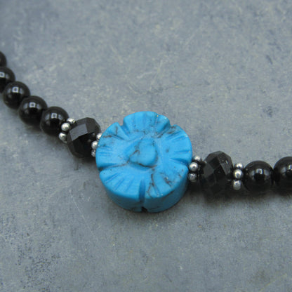 Blue Flower gemstone With Onyx and Black Spinel Anklet