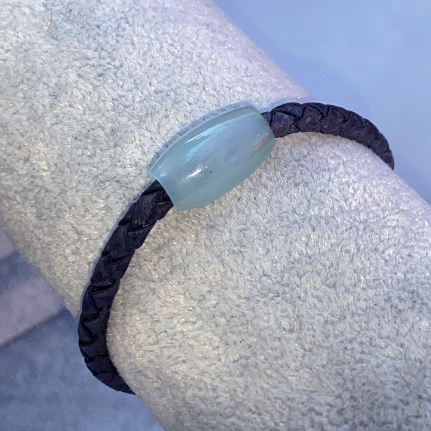 Aquamarine gemstone braided Leather Bracelet