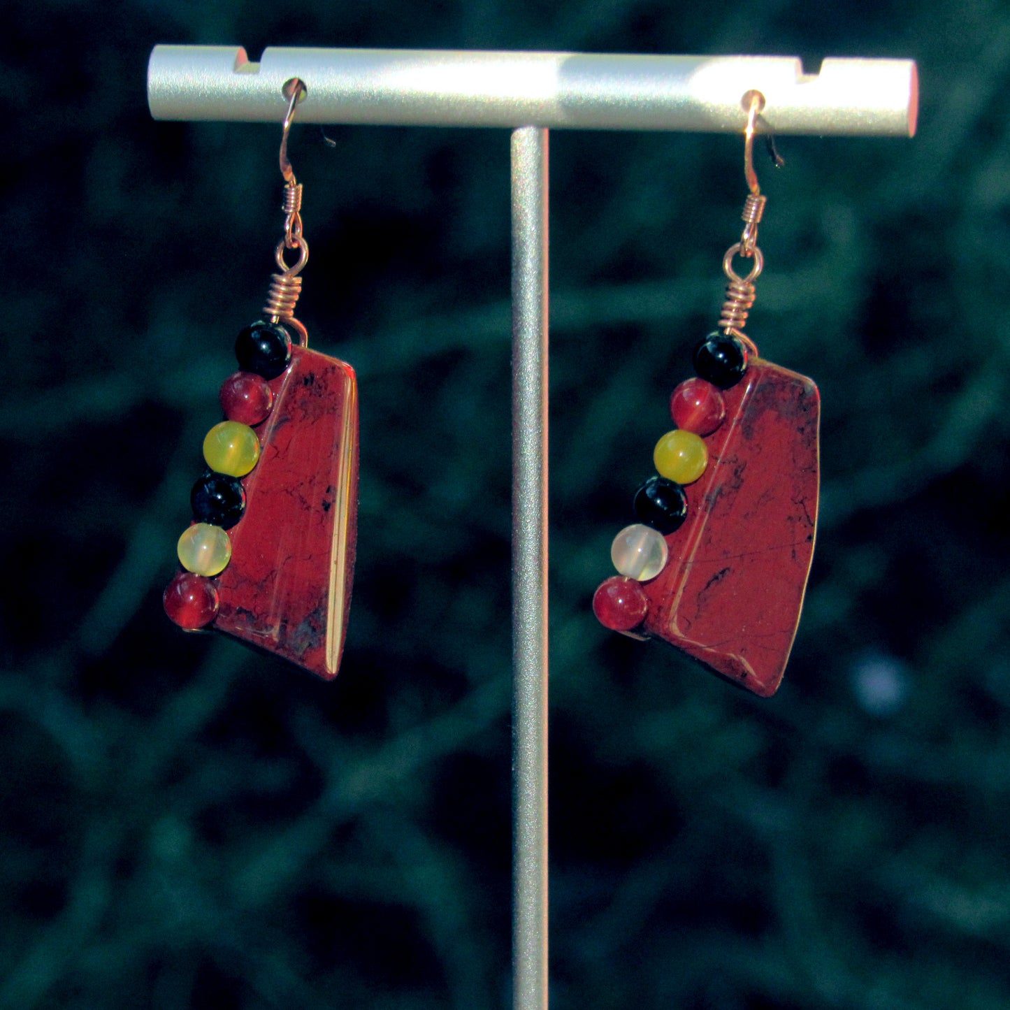 Red Jasper and Agate Gemstones on Rose Gold earrings