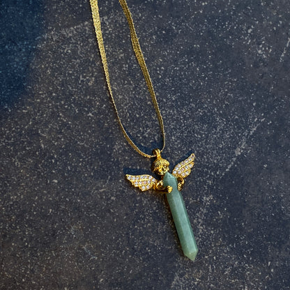 Aventurine Gemstone Hanging Ornament with Golden Angel