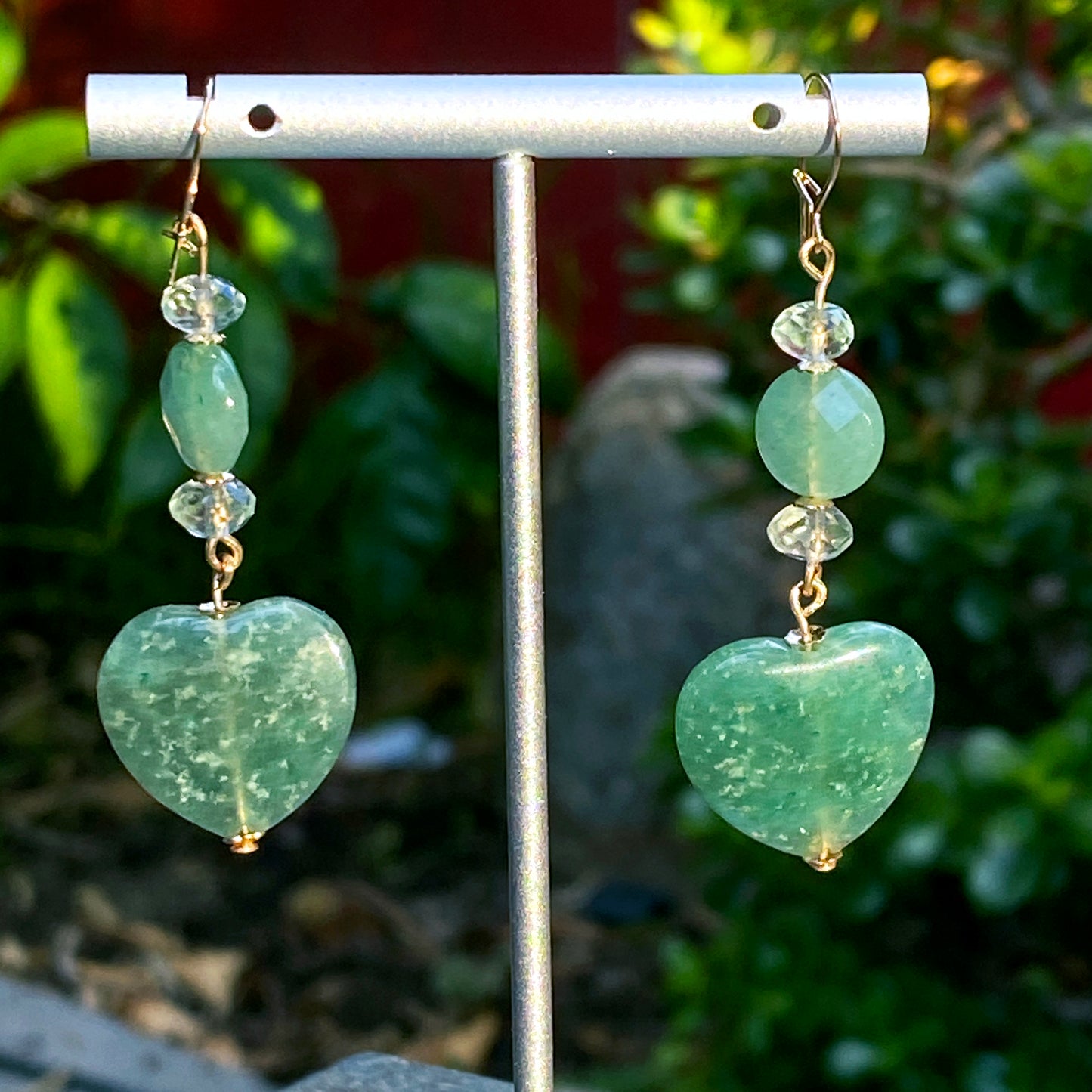 Aventurine Hearts and Fluorite gemstone Earrings