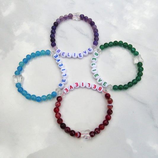 Genuine Agate Gemsotne "BELIEVE" stretch bracelets