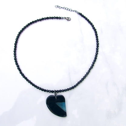 Druzy Agate gemstone Heart on Onyx Necklace